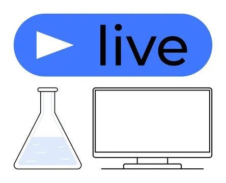Streaming Live Science Experiments with Beaker and Monitor Setup 스톡 일러스트