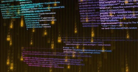 Streaming monospaced code blocks, translucent panels on striped bars, glowing $ Stockillustratie