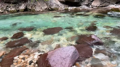 Streaming Mountain River with Crystal Cold Water. Orrido dello Slizza, Italy Stock Footage 338135821