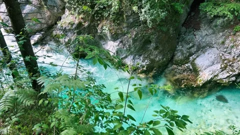 Streaming Mountain River with Crystal Cold Water. Orrido dello Slizza, Italy Stock Footage 338135966