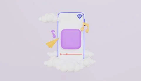 Streaming music in online cloud platform, Music player on mobile phone 스톡 일러스트