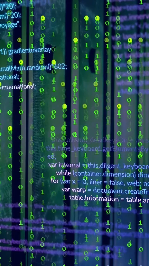 Streaming neon green binary and layered code over vertical slatted panels, Vídeos de archivo 332985053