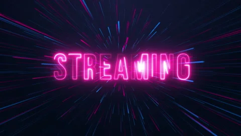 Streaming - neon text with neon lines animation.blue and pink color. Video stock 219912517
