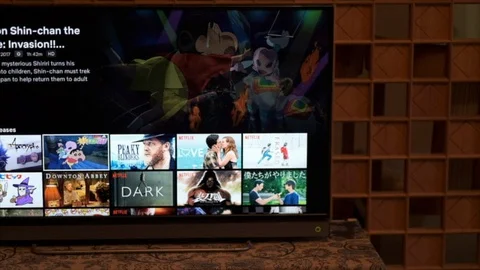 Streaming Netflix On TV Set Video stock 91543667