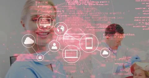 Streaming network overlay over pediatric dental exam in clinic with cloud Stock Photos