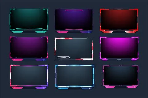 Streaming overlay vector collection on a dark background. Gaming screen pan.. Illustrazione stock