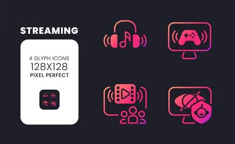 Streaming pink solid gradient desktop icons Stock Illustration