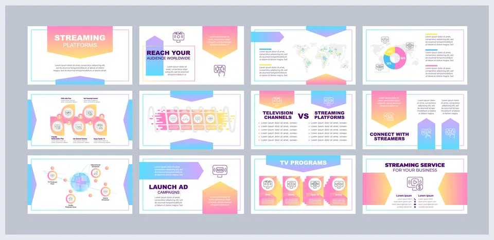 Streaming platforms presentation templates set 库存插图