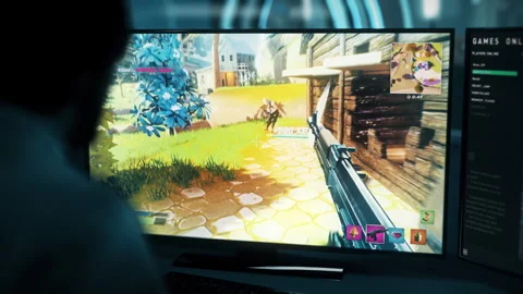 Streaming Player Scores Double Kill On Opponents In Computer Fake Game Stock Footage 247213106