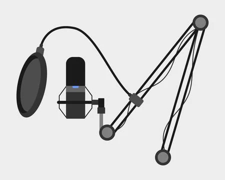 Streaming podcast studio microphone on gray background Stock Illustration