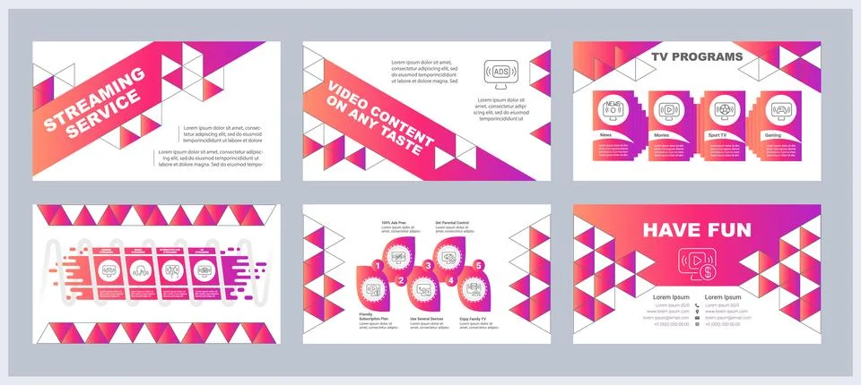 Streaming service presentation templates set Illustrazione stock