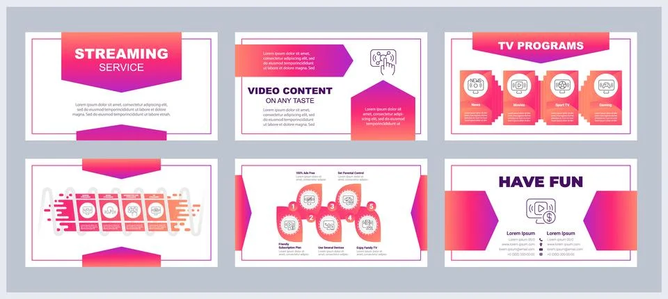 Streaming service presentation templates set Illustrazione stock