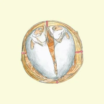 Streaming short mackerel in a basket , hand drawn sketch vector. Stock Illustration
