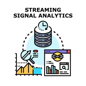 Streaming signal analytics processing real time data flow Stock Illustration