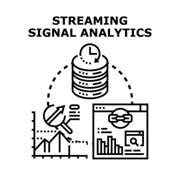 Streaming signal analytics processing real time data flow Stock Illustration