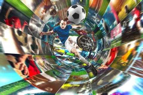 Streaming of soccer images on the internet in a digital cable Stock Photos