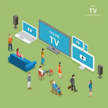 Streaming TV isometric flat vector illustration. Stock Illustration