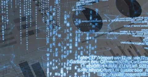 Streaming vertical code cascade moving in digital space, showing readable Illustrazione stock