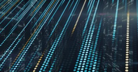 Streaming vertical columns forming data matrix in reflective digital scene, with Illustrazione stock