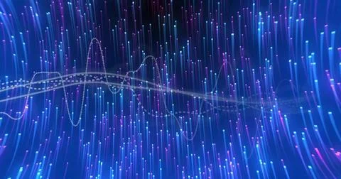 Streaming vertical luminous streaks moving in abstract environment, with dotted Stock Illustration