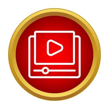 Streaming video player icon on red circle button Stock Illustration