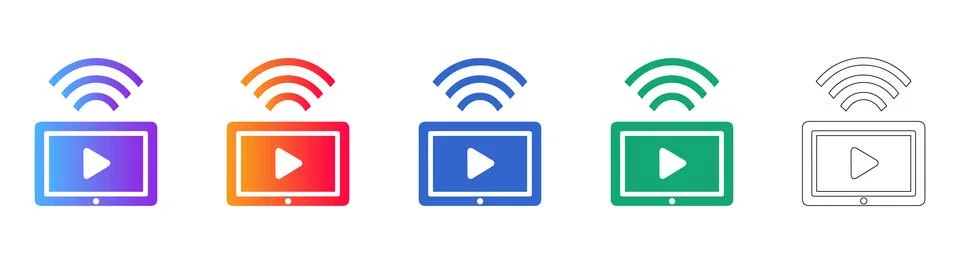 Streaming Video Tablet Wireless Icon Set Stock Illustration