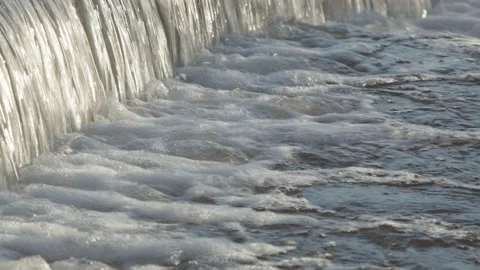 Streaming water at a waterfall at a diversion dam Stock Footage 212869161