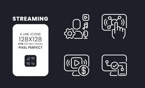 Streaming white linear desktop icons on black イラスト素材