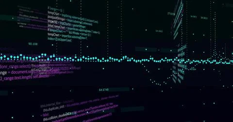 Streaming wide horizontal waveform pulsing across virtual 3D space, with cyan Stockfoto's