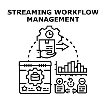 Streaming workflow management implementing business process automation strate Stock Illustration
