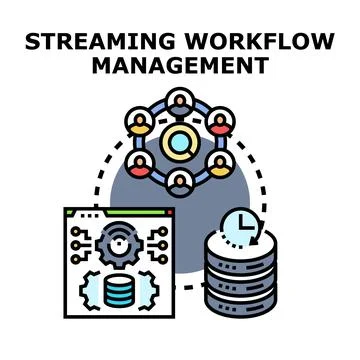Streaming workflow management system processing data concept Stock Illustration