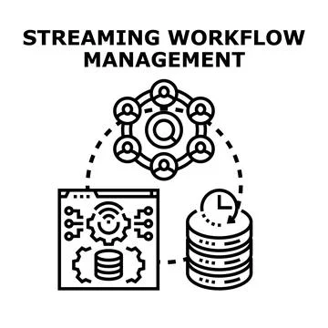 Streaming workflow management system processing data concept Stock Illustration