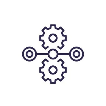Streamline process line icon with gears, vector Stockillustratie