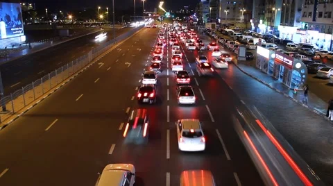 Streamline traffic at night city road, time lapse from above carriageway Stock Footage 59806274