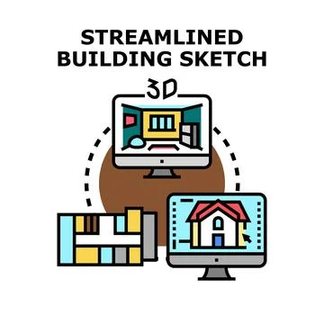 Streamlined 3d building sketch process and architecture modeling Stock-Illustration