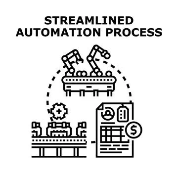 Streamlined automation process with robotic arms optimizing production Illustrazione stock