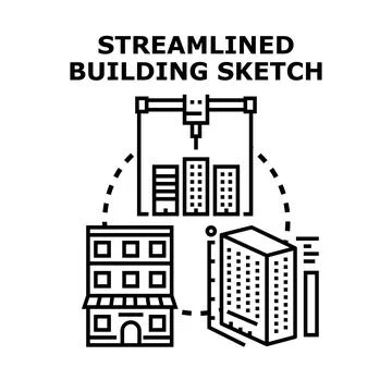 Streamlined building sketch vector concept illustration Stock Illustration