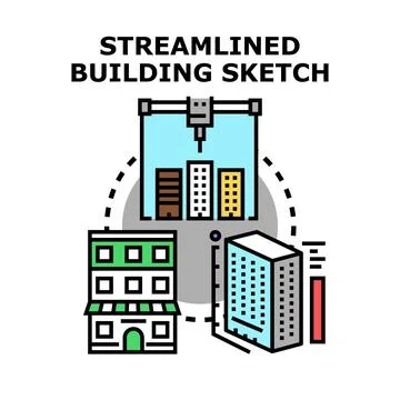 Streamlined building sketch vector concept illustration Stock Illustration