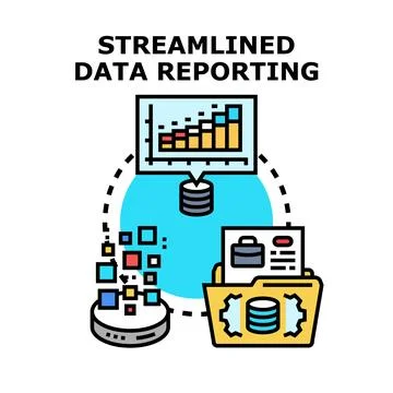 Streamlined data reporting process presenting business analytics 库存插图