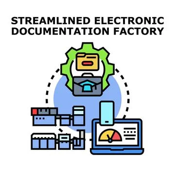 Streamlined electronic documentation factory process automation concept Illustrazione stock