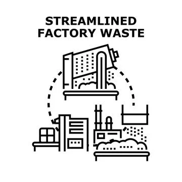 Streamlined factory waste processing and recycling system Illustrazione stock