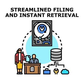 Streamlined filing and instant data retrieval process Stock Illustration