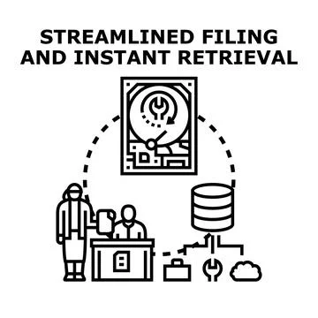 Streamlined filing and instant data retrieval process Stock Illustration