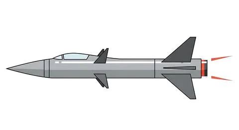 Streamlined futuristic rocket ship launching into space with fiery exhaust .. Stock Illustration