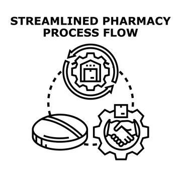 Streamlined pharmacy process flow icon concept Stock Illustration