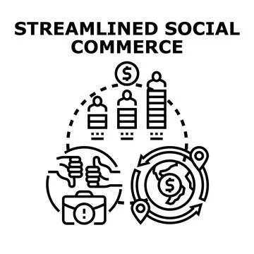 Streamlined social commerce business strategy vector icon Stock Illustration