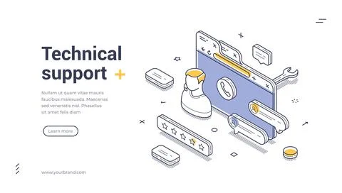 Streamlined technical support banner template for effective customer assistan Stock Illustration