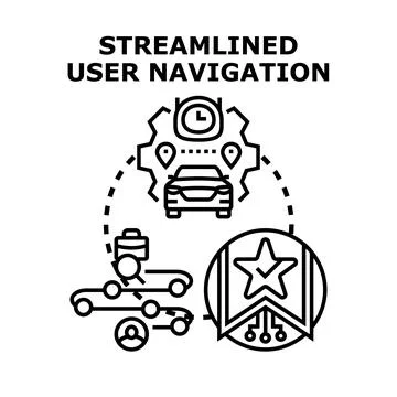 Streamlined user navigation finding optimal route concept 스톡 일러스트