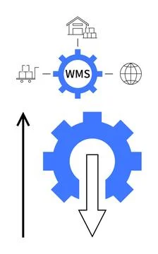 Streamlined Warehouse Management System Workflow with Global Connectivity Illustrazione stock
