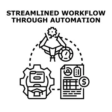Streamlining business workflow through automated processes and efficiency Stock Illustration